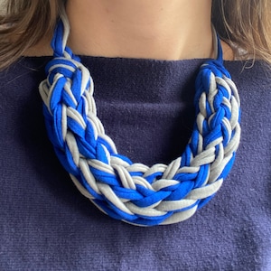Royal blue necklace, T-shirt yarn jewellery, Knitted jewellery, fabric necklace, Boho accessories, Eco-friendly gift for her