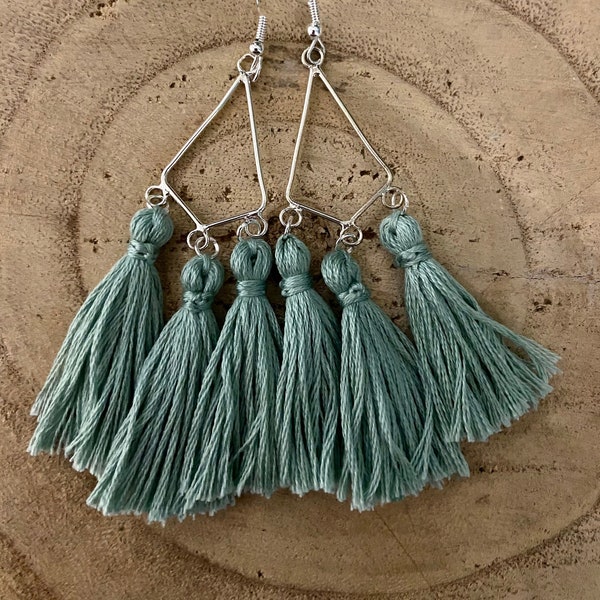 Mint green earrings, Tassel earrings, Statement jewellery, Boho accessories, Unique gift for her, Colourful fashion
