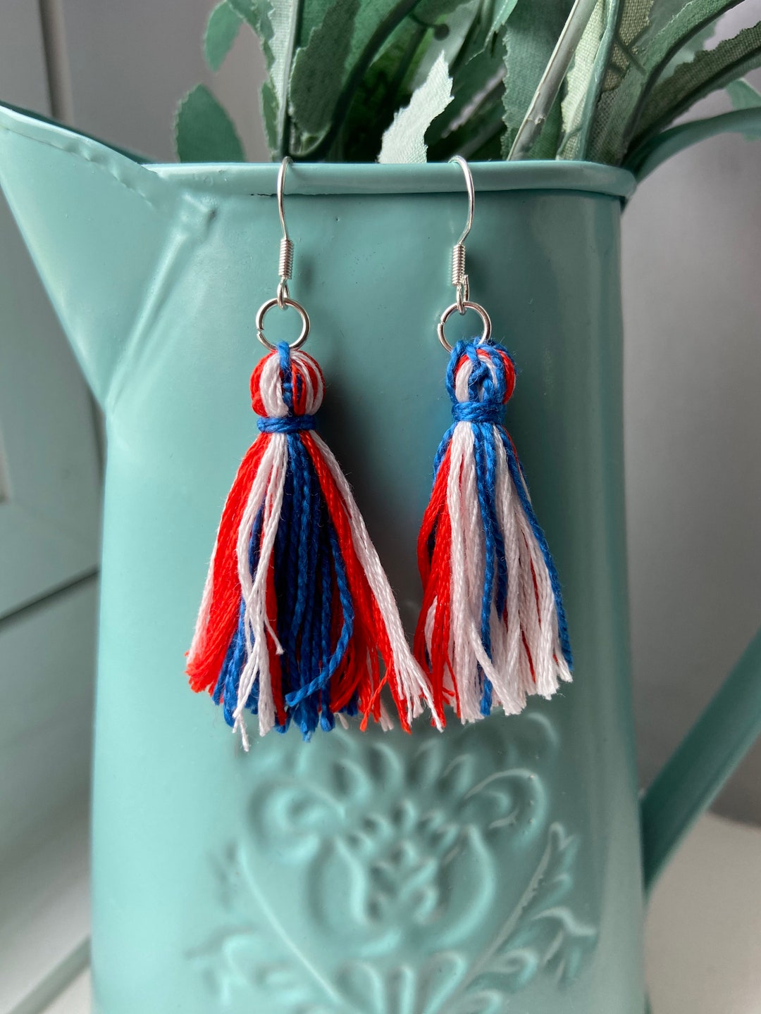 Red White and Blue Coronation Earrings, Tassel Earrings, Patriotic