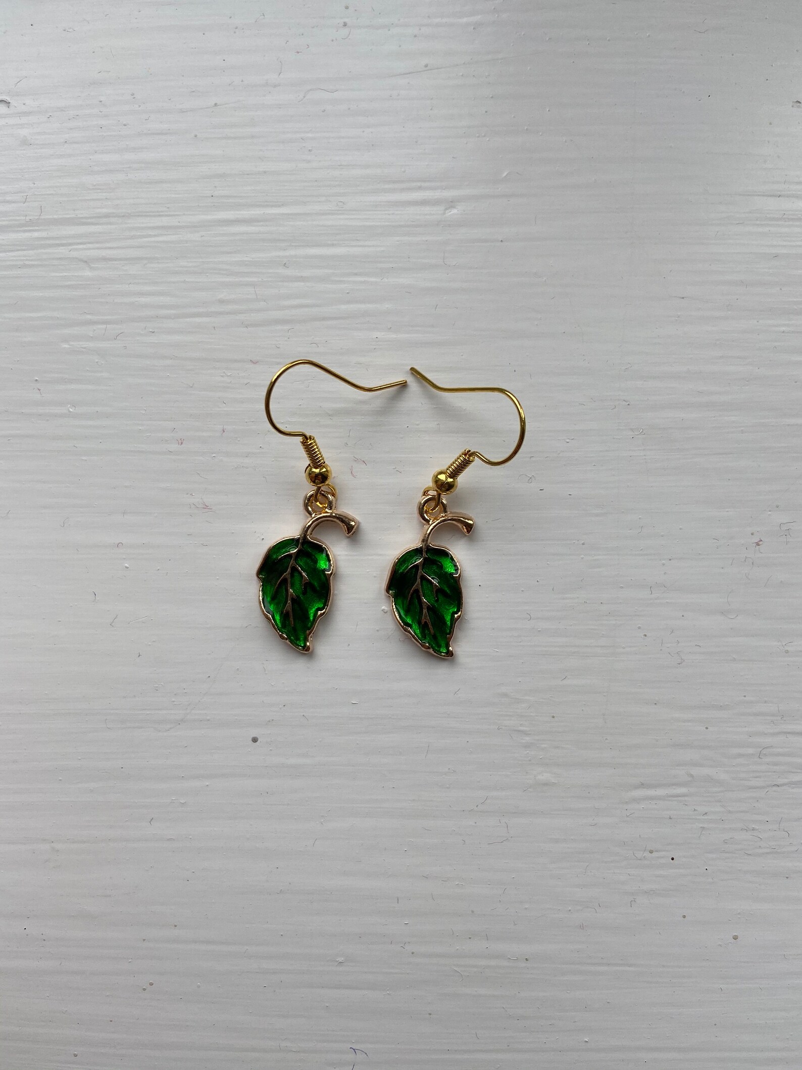 Green leaf earrings enamel and gold plated earrings autumn Etsy