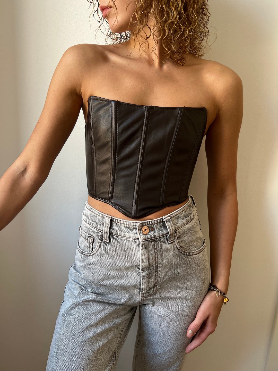 Brown Leather Corset, Custom Made Corset Top, Steel Boned Leather — free download