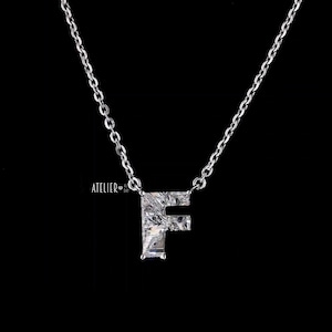 Fabuloso collar con colgante inicial "F" - Plata esterlina y diamante cultivado en laboratorio - Regalo de joyería personalizado - Diseño atemporal - Collar con nombre