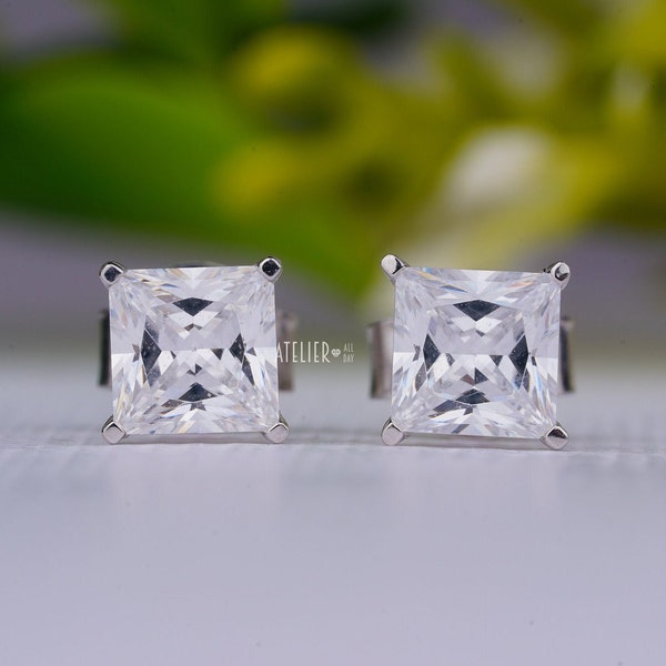 Princess Cut Lab Grown Diamond Earring Princess Diamond Stud Earring 1 + 1 Ct Princess Cut Stud Earring 18k White Gold Push Back Earring