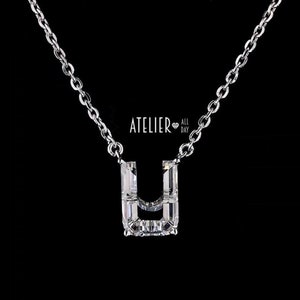 Collar con colgante con inicial "U" exclusivo, diamantes cultivados en laboratorio y oro macizo de 14 quilates, regalo personalizable para mujeres, collar con nombre de diseño atemporal