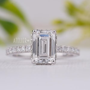 Halo Set Emerald Cut Lab Grown Diamond Engagement Ring 2.40Ct Certified Diamond Ring 18k White Gold Ring For Woman Anniversary Ring For Her