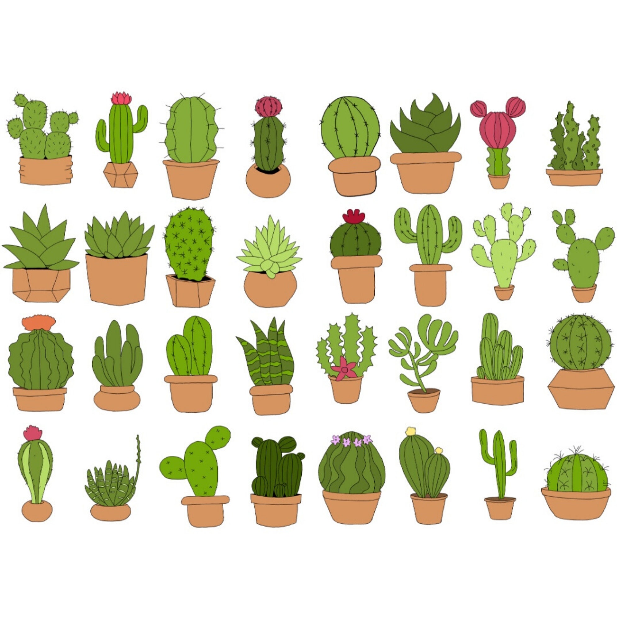 Cute cactus stickers kit for digital planners precropped Etsy