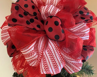 Beautiful Red and White Tree topper Bow