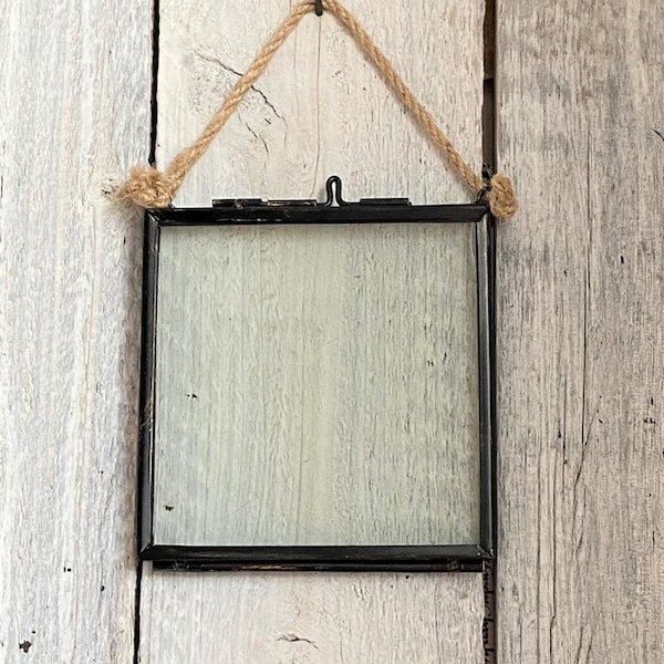 Vintage Folding Glass Photo Frame: Rustic Hanging Display (4x4 Inch)