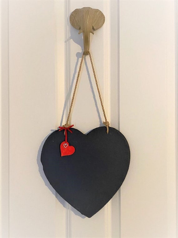 20cm Handmade Slate Hanging Heart Chalkboard Blackboard Shabby Chic Style 