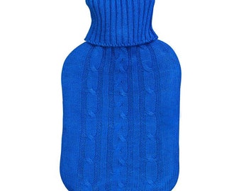 Full Size Hot Water Bottle With Royal Blue Cable Knitted 'Jumper'