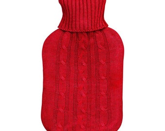 LAST FEW!  Full Size Hot Water Bottle With Red Cable Knitted 'Jumper'