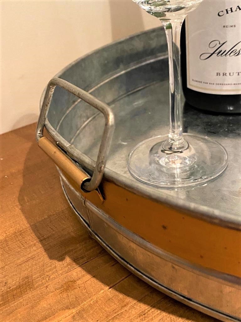 Metal Round Serving Tray With Handles Two Colour Galvanised Etsy UK
