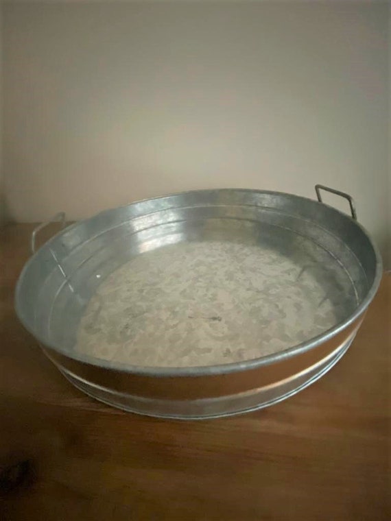 Metal Round Serving Tray With Handles Two Colour Galvanised Metal Round Serving Tray With Handles, Metal Round Tray With Handles