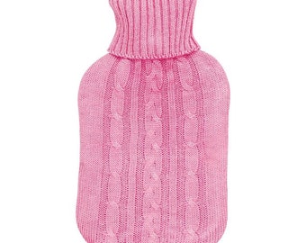 Full Size Hot Water Bottle With Pink Cable Knitted 'Jumper'
