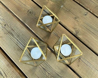 Gold Geometric Candle Holders - Antique Gold