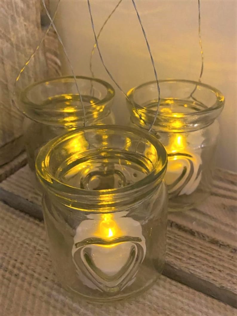 3 Heart Jam Jar Hanging Tea Light Holders Etsy