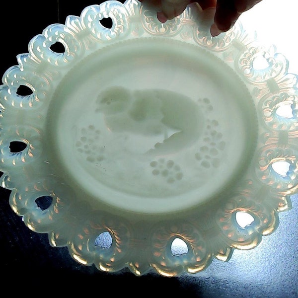 Hatching Chick Opaline Plate. Collectible Milk glass. Vintage.