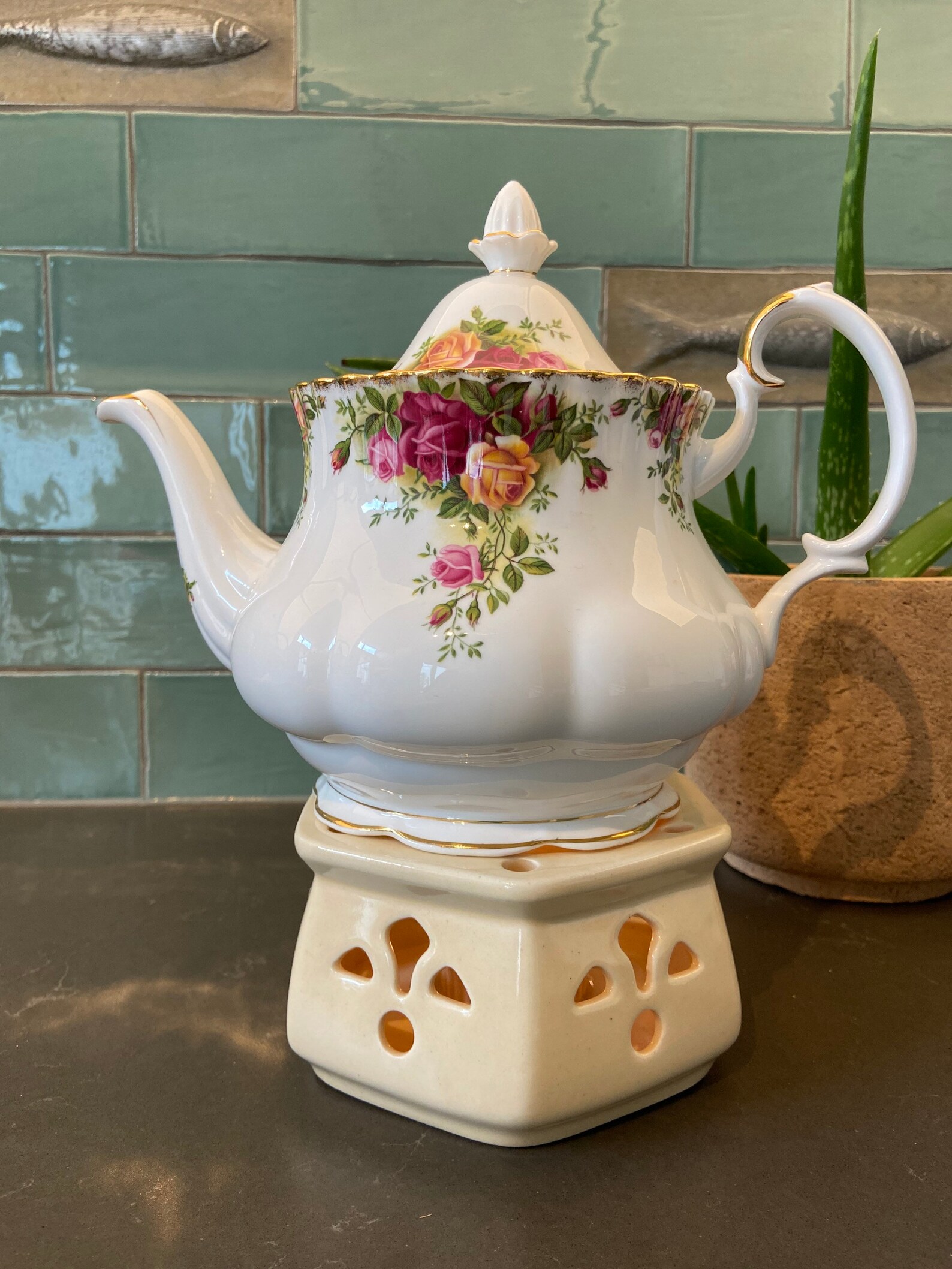 Lovely vintage ceramic tealight teapot warmer rechaud. Etsy