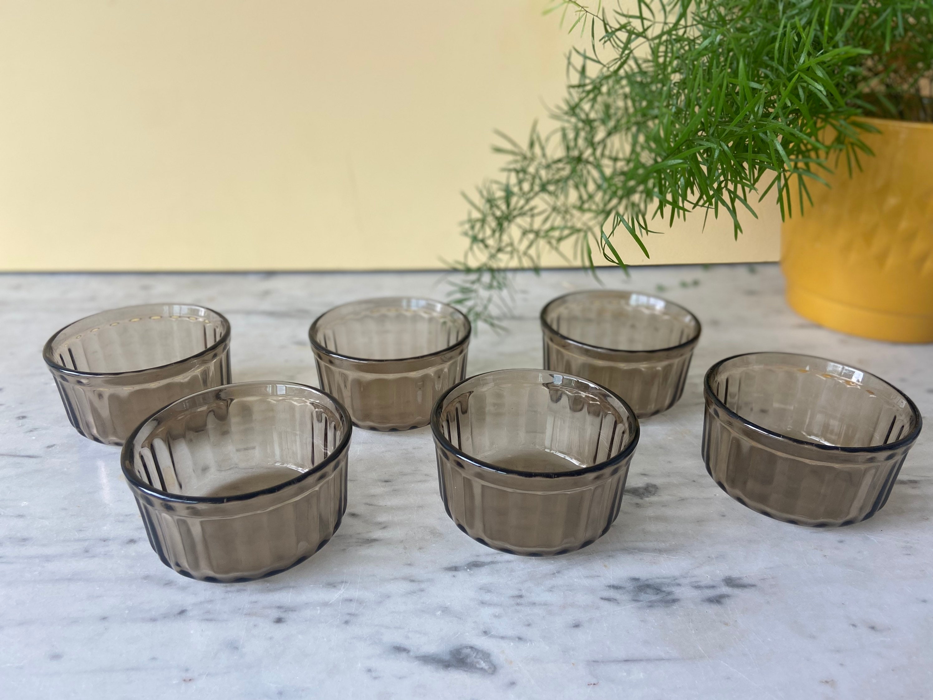 Set of 6 Arcopal smoked glass ramekins. Etsy