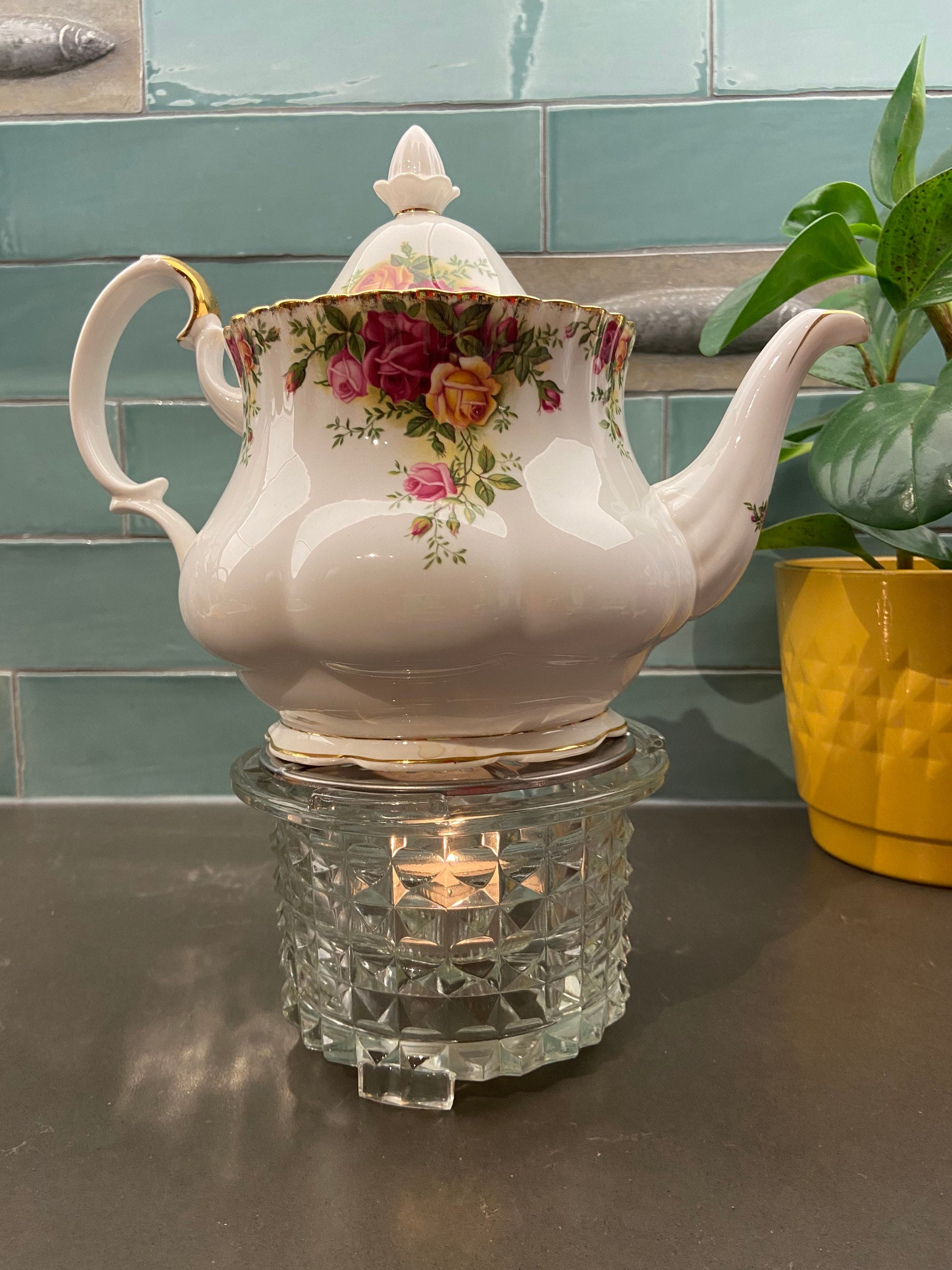 Lovely glass vintage teapot warmer tea light warmer. Etsy
