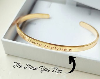 Personalised Coordinates Bangle, Couples Bracelets, Couples Gift, Location Bracelet, Boyfriend, Girlfriend, Valentines Day