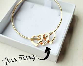 Pulsera personalizada con dijes de corazón, nombres múltiples, pulsera con dijes familiares, pulsera para madres, pulsera para abuelas, regalos de Navidad para ella