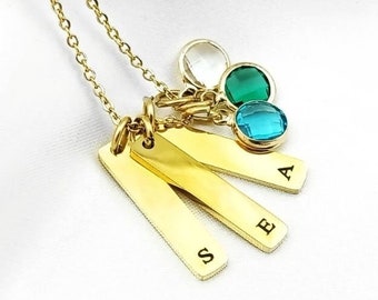 Initial Bar & Birthstone Necklace