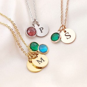 Personalised Mini Initial & Birthstone Necklace, Dainty Initial Necklace, Birth Month, Initial Birthstone Necklace, 2 Initial Necklace