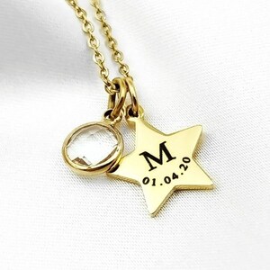 Initial Date Birthstone Star Necklace image 1