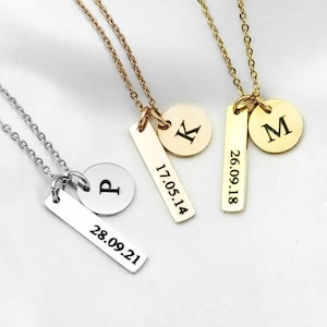 Date Bar & Mini Initial Disc Necklace