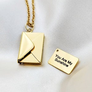 Envelope Locket Necklace, Hidden Message, Secret Love Letter, Valentine&#39;s Day, Mother&#39;s Day, Gift For Wife, Gift For Daughter