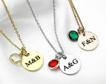 Me & You Initial Birthstone Disc Necklace