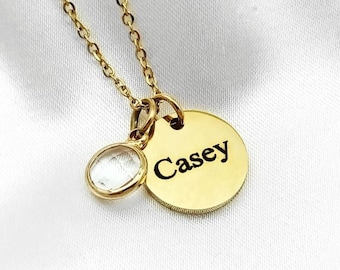 Name Disc Birthstone Necklace
