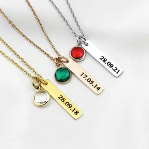 Date Bar & Birthstone Necklace