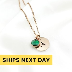 Personalised Birthstone Necklace, Initial Necklace, Birth Month, Initial Birthstone Necklace, Engraved