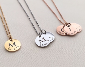 Initial and Date Necklace, Double Initial Disc Necklace, 2 Initial Necklace, Letter Necklace For Mom, New Mom Necklace, Mothers Day Gift