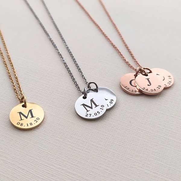 Initial and Date Necklace, Double Initial Disc Necklace, 2 Initial Necklace, Letter Necklace For Mom, New Mom Necklace, Mothers Day Gift