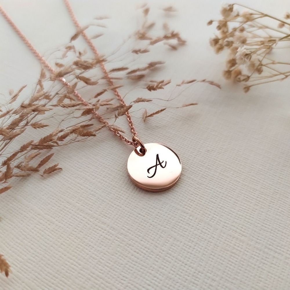 Initial Necklace, Personalised Script Disc Jewellery, Gifts For Mum, Necklace Family