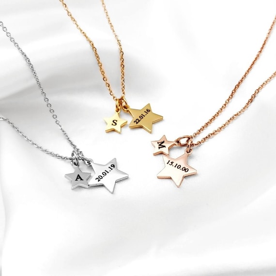 Mini Initial Date Star Necklace