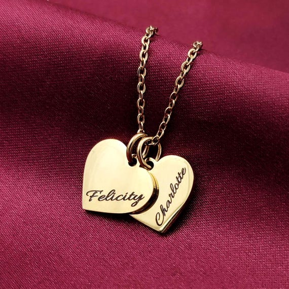 Name Heart Necklace, Double Heart Necklace, Names Necklace