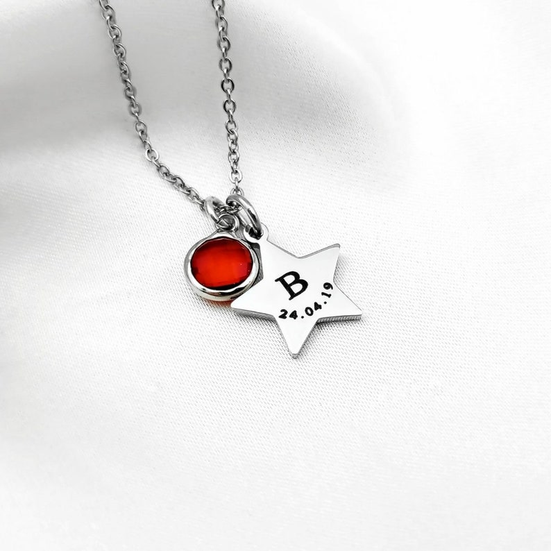 Initial Date Birthstone Star Necklace image 3