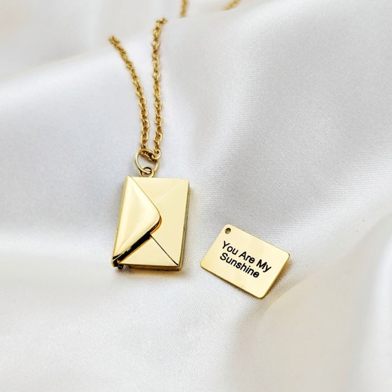 Envelope Locket Necklace, Hidden Message, Secret Love Letter