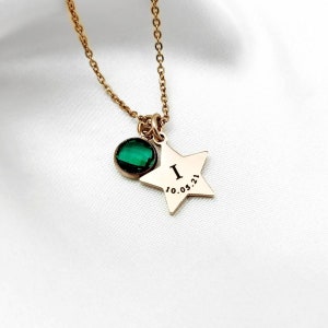 Initial Date Birthstone Star Necklace image 4