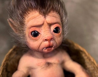 Muñeco bebé hombre lobo albino de silicona realista – 11 pulgadas/28 cm – HECHO A PEDIDO