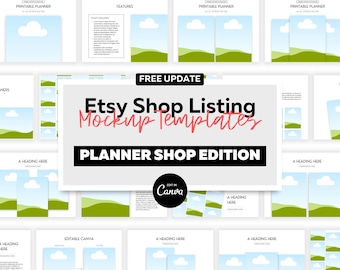 Plantillas de maquetas de listados de productos de Etsy para planificadores imprimibles, herramientas para vendedores de Etsy, plantillas editables de tiendas de Etsy en Canva, kit de inicio de Etsy