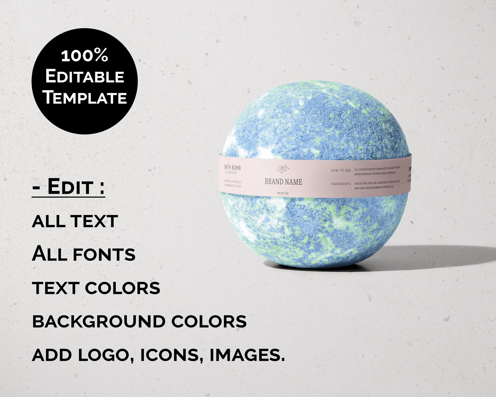 Bath Bomb Label Template 3 Size DIY Editable Packaging Etsy
