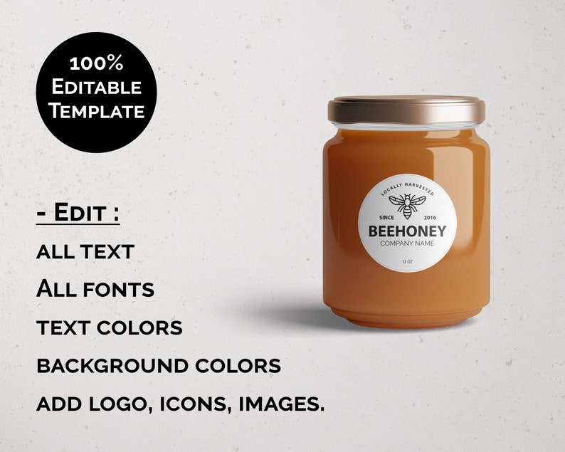Honey Jar Label Template DIY Editable Custom Label Etsy