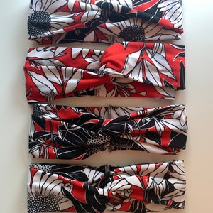 Floral Turban Twist Headband - one Size fits Most - Twist Headband For Women - Red Floral Print - Boho Headband - Yoga Headband
