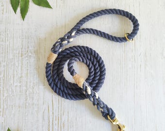 Midnight Blue Dog Lead // Handmade & Eco-friendly Natural Cotton Rope Leash