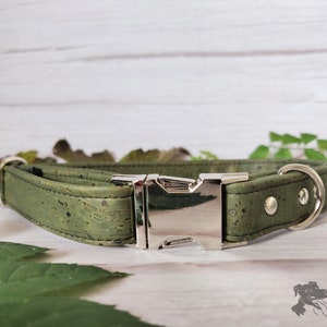 Olive Green // Handmade Eco-friendly Cork Leather Dog Collar image 1